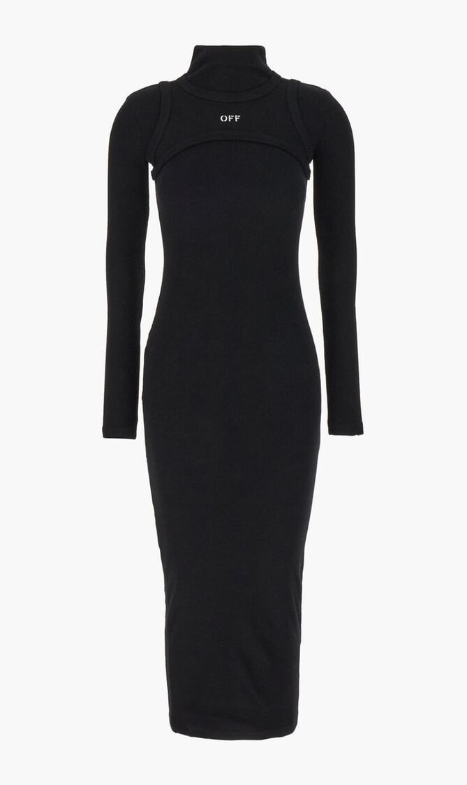 OFF STAMP RIB ROUND LONG DRES BLACK WHIT