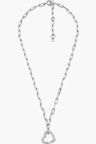 Pave Heart Paperclip Chain Necklace Sterling