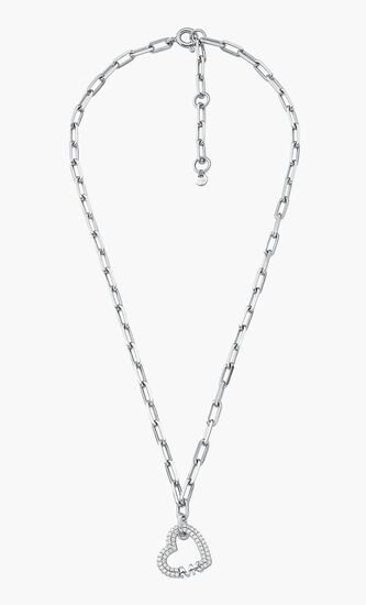 Pave Heart Paperclip Chain Necklace Sterling