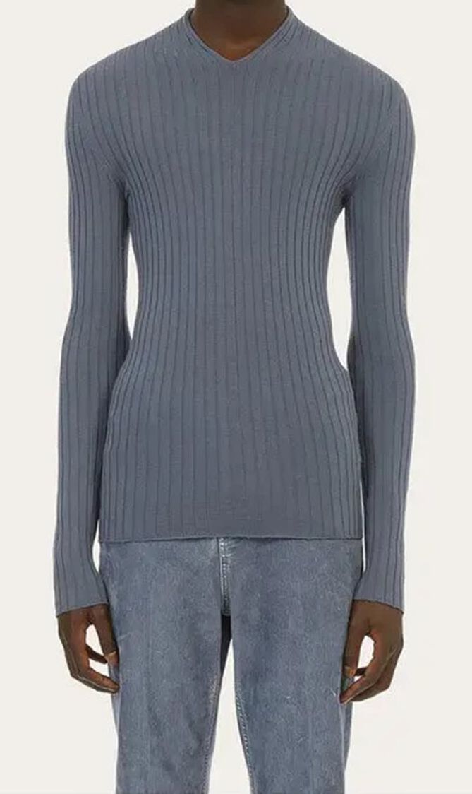 WOOL RIB LONG SLEEVES V-NECK