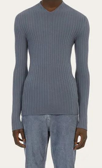 WOOL RIB LONG SLEEVES V-NECK