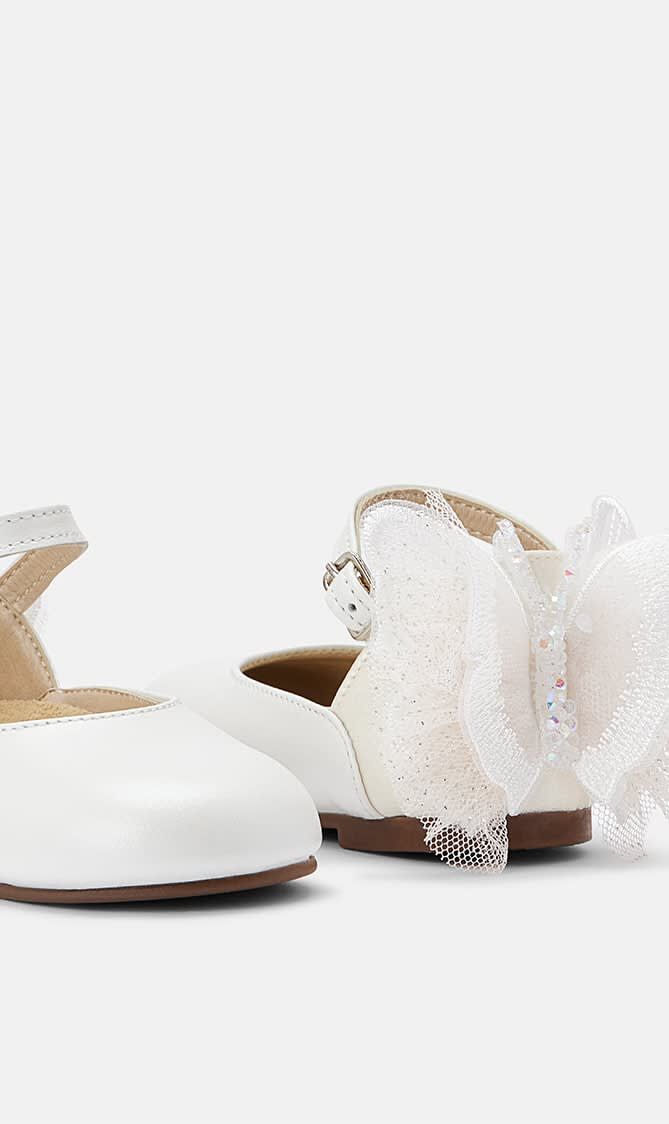 FABRIC BUTTERFLY DECORATION EMBELLISHED HEEL FRENCH BALLERINAS