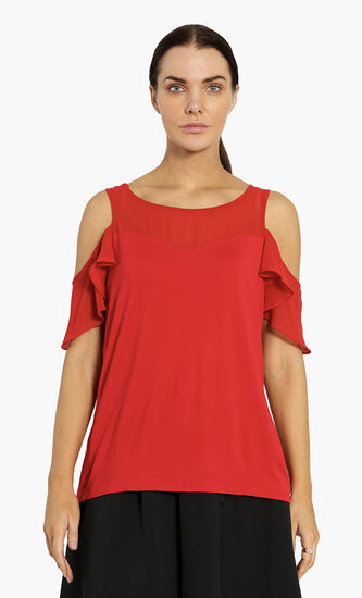Cut-Out Ruffled Sleeves Top