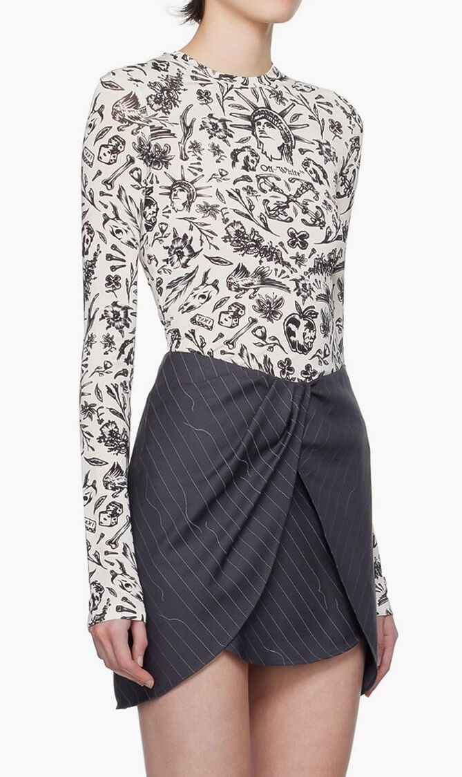 TATTOO SEC SKIN LS CREWNECK WHITE BLACK