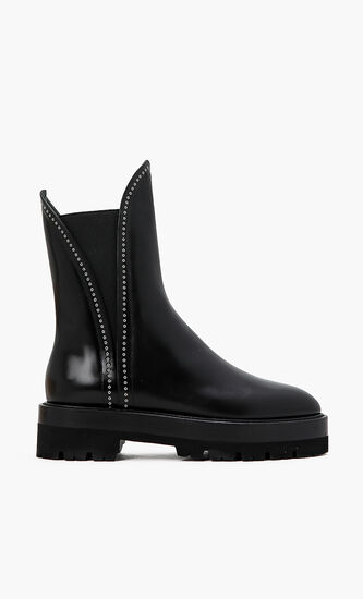 Micro-eyelet Leather Ankle Boots