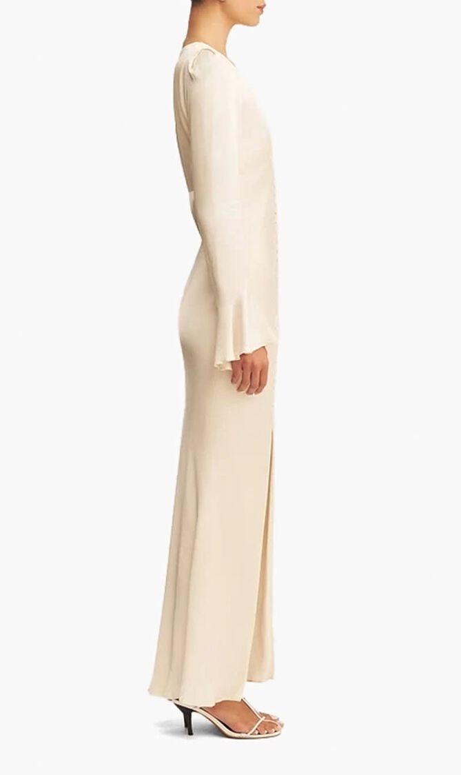 LA LUNE FRILL CUFF BIAS MIDI DRESS