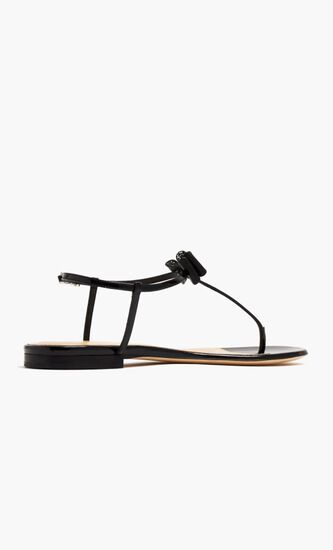 PETITE CADEAU BLACK PATENT LEATHER CRYSTALIZED THONG FLAT SANDALS(5MM)