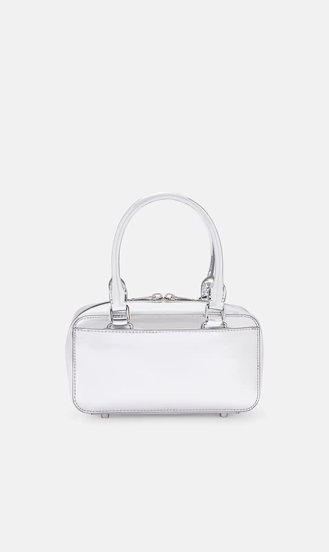 METALLIC SILVER LEATHER MINI TOTE BAG