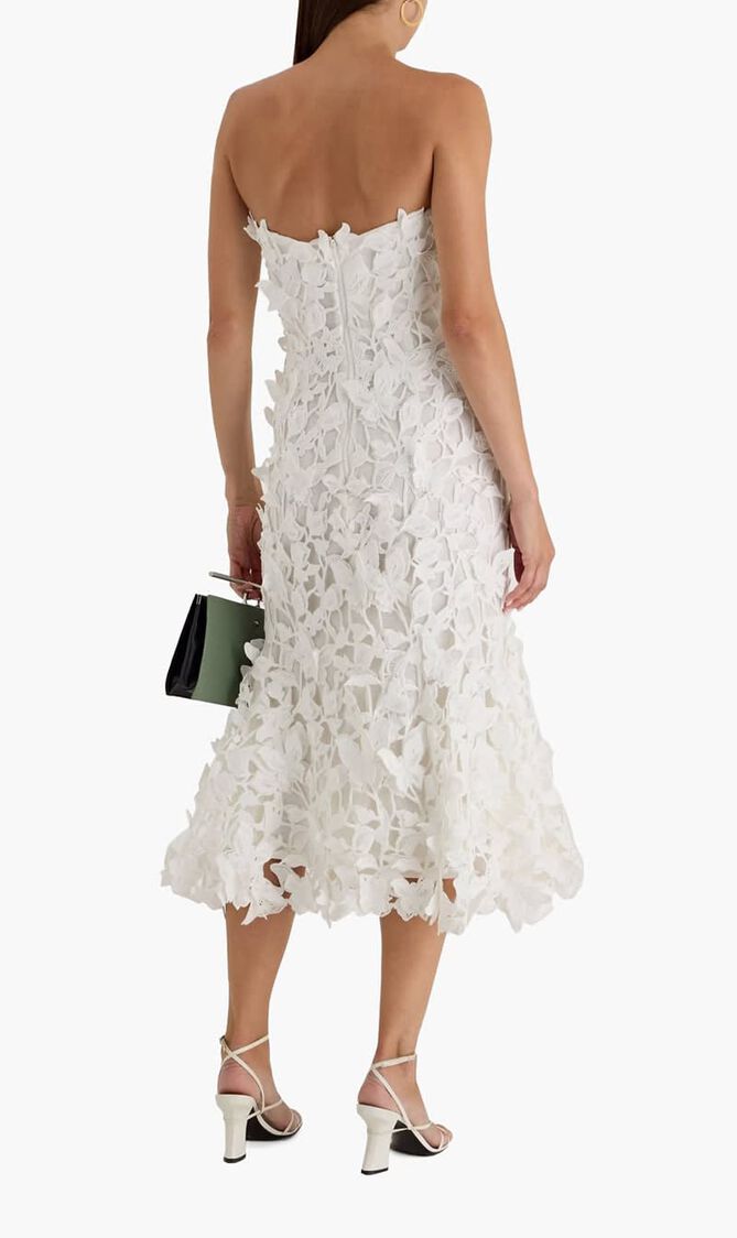 Fleurella Strapless Guipure Lace Midi Dress