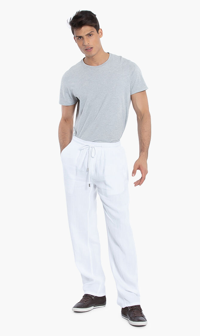 بنطال كتان سادة برباط