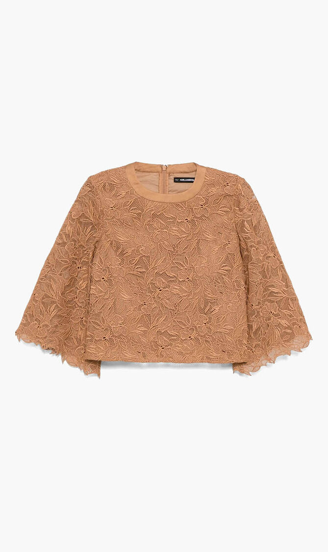 Lace Blouse with Embroidered Orchid Pattern