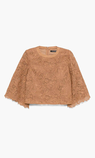 Lace Blouse with Embroidered Orchid Pattern