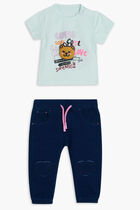 SET SS T-SHIRT+KNIT DEN PANTS