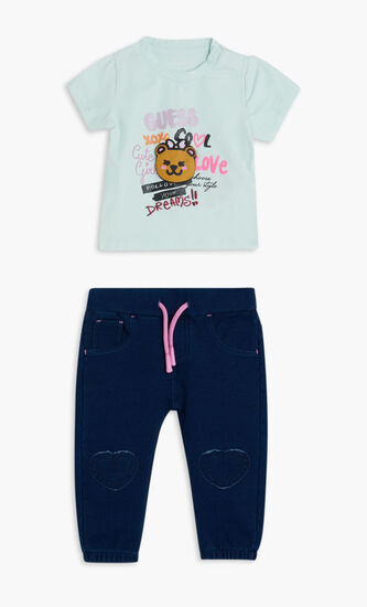 SET SS T-SHIRT+KNIT DEN PANTS