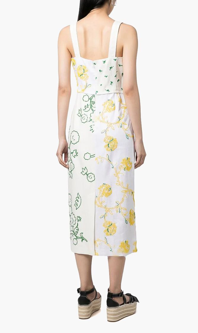 Embellished Patchwork Linen Dress