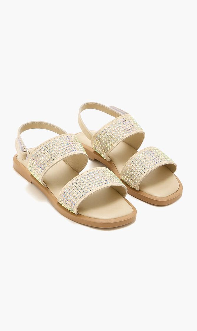 CRYSTALS ALL OVER DECORATED SUEDE LEATHER SANDALS