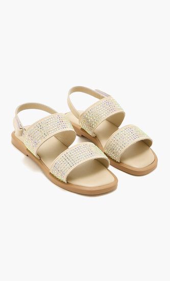 CRYSTALS ALL OVER DECORATED SUEDE LEATHER SANDALS