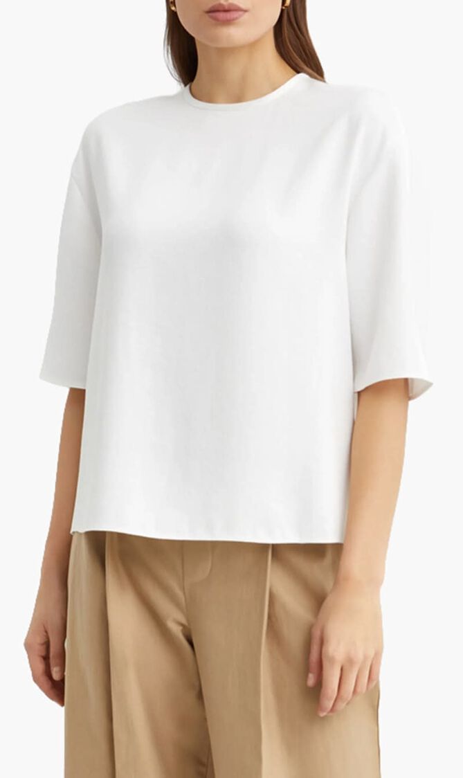 Satin-Trimmed Crepe T-Shirt
