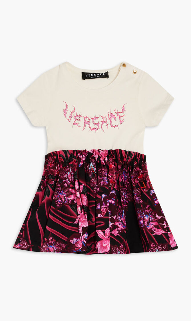DRESS JERSEY + ORCHID BAROCCO KIDS POPLIN + LOGO PRINT