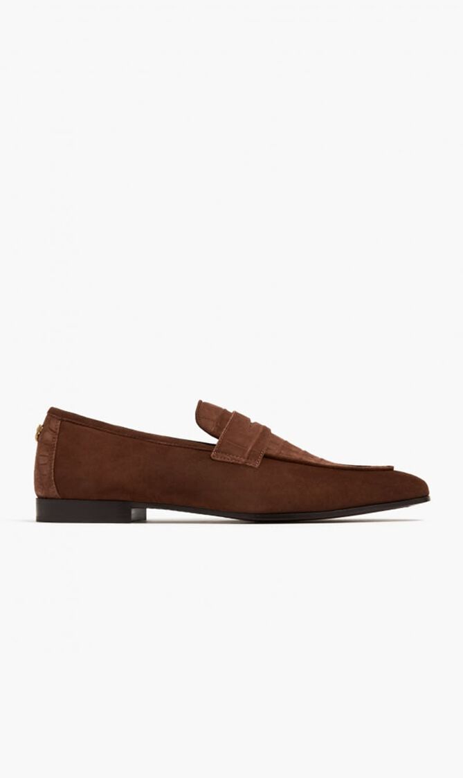 TOBACCO BROWN NABUK CROCODILE AND SUEDE MEN'S FLANEUR