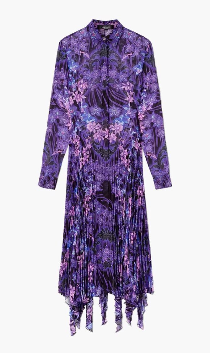 Orchid Barocco Print Midi Shirt Dress