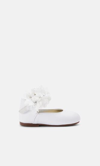 SINGLE STRAP VELCRO FLOWERS PEARLS SWAROVSKI CRYSTALS EMBELLISHED LEATHER BALLERINAS