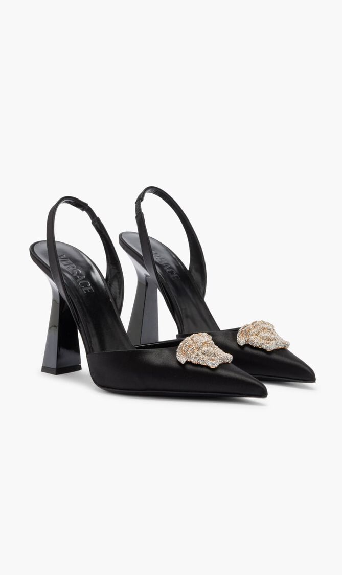 LA MEDUSA SATIN SLING-BACK PUMPS