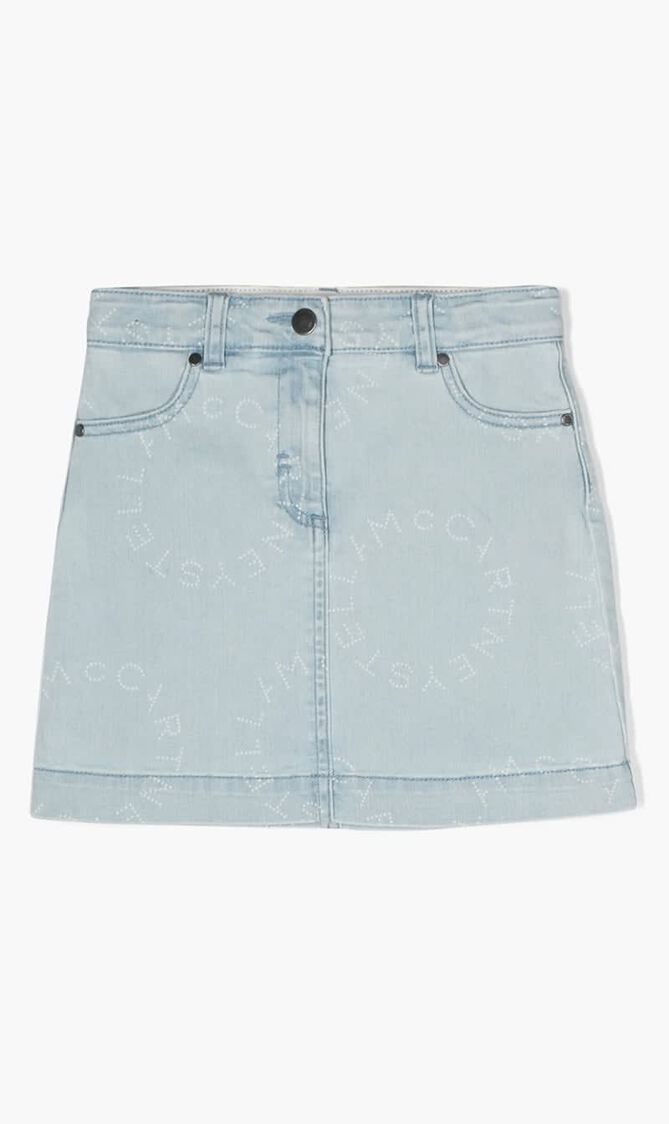 Logo Print Denim Skirt