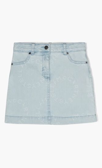 Logo Print Denim Skirt