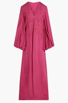 LINEN COLUMN GOWN WITH BRODERIE ANGLAISE DETAIL