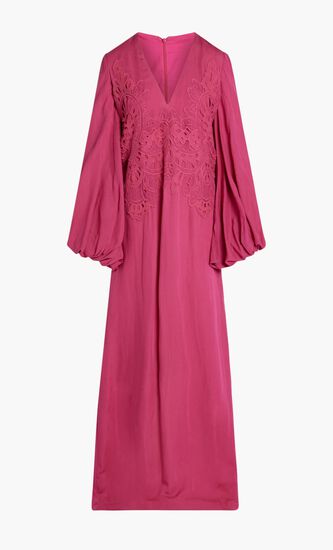 LINEN COLUMN GOWN WITH BRODERIE ANGLAISE DETAIL