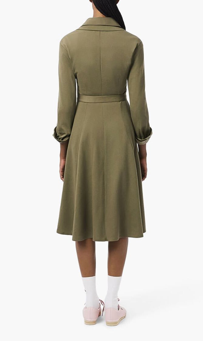 Polo Collar Belted Petit Pique Dress