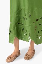 GREEN MONSTERA EMBROIDERY MIDI DRESS