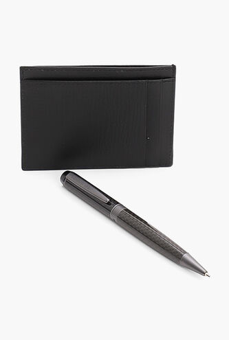 Textured Leather Card Holder and Ballpoint Pen Set
