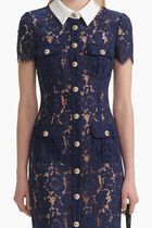 NAVY LACE CONTRAST COLLAR MIDI DRESS