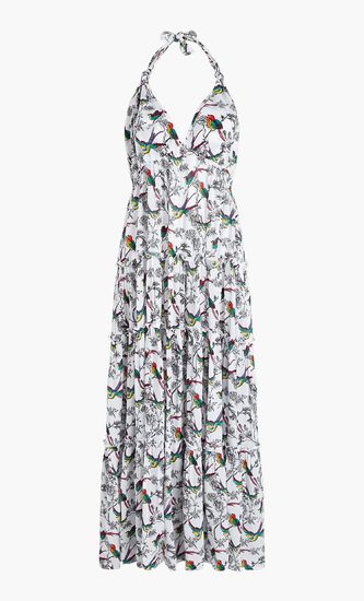 Rainbow Birds Viscose Long Backless Dress