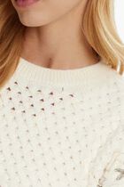 Elliss Rhinestone Chain Open-Stitch Crewneck Sweater