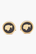 Behike Black Lacquer Gold Finish Round Cufflinks