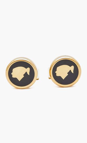 Behike Black Lacquer Gold Finish Round Cufflinks