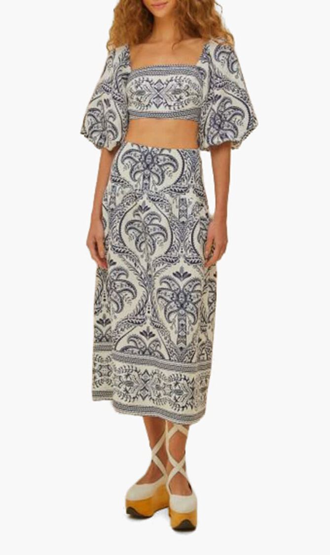 BLUE TROPICAL CAMEO OFF WHITE BLOUSE