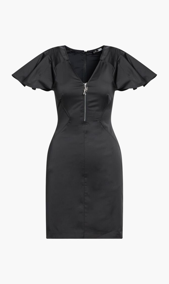PLEATED SLEEVE WZIP DRESS
