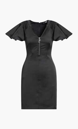 PLEATED SLEEVE WZIP DRESS