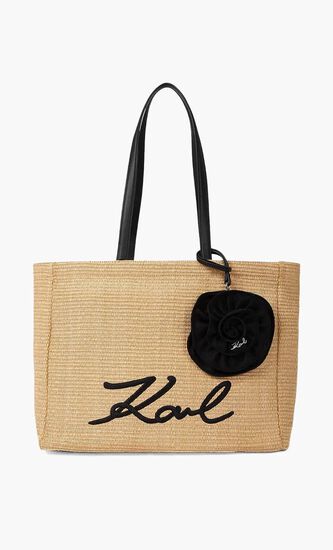 K SIGNATURE FLOWER RAFFIA TOTE