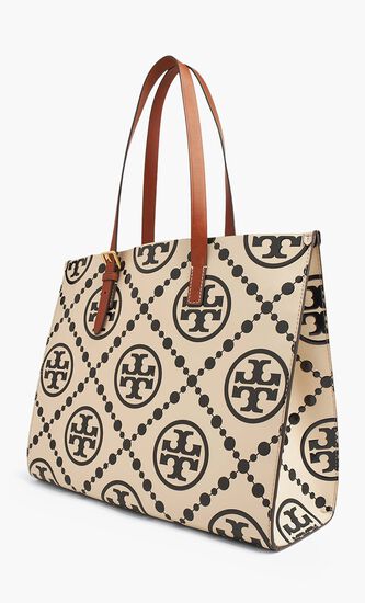 T Monogram Contrast Tote Bag