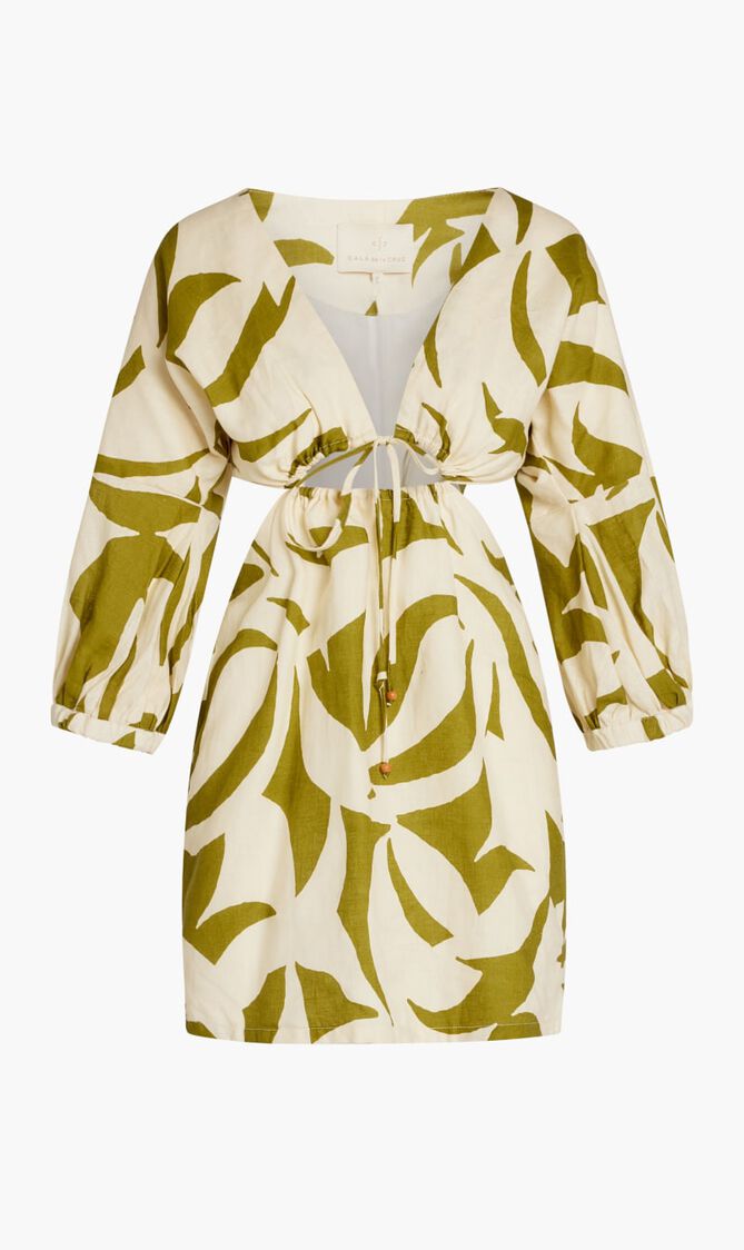 ILANA DRESS-PUFF SLEEVE MINI DRESS WITH CENTER AND SIDE CUTOUTS AND ELASTIC WAIST