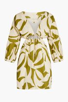 ILANA DRESS-PUFF SLEEVE MINI DRESS WITH CENTER AND SIDE CUTOUTS AND ELASTIC WAIST