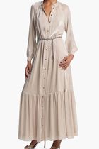 Metallic Crinkled Belted Kaftan Dress