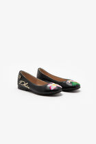 Embroidered Leather Ballerina Flats