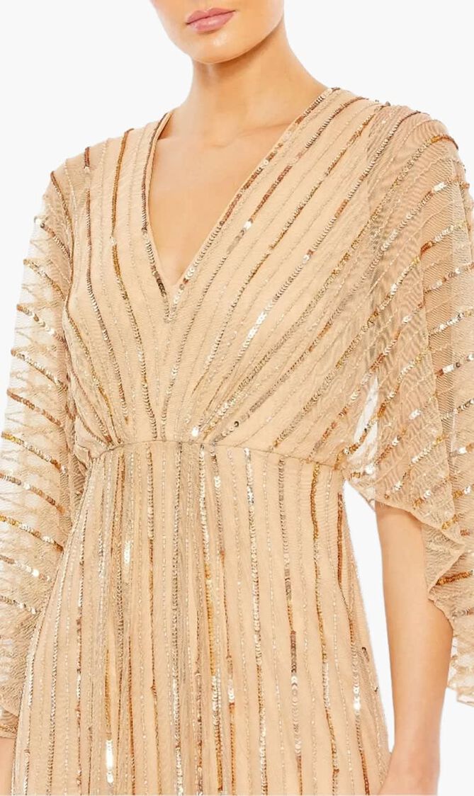 Beaded Striping Kimono Sleeve Gown