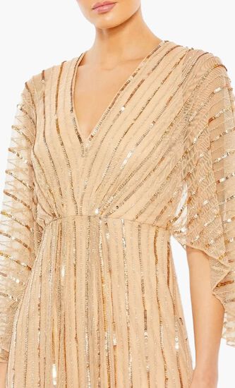 Beaded Striping Kimono Sleeve Gown